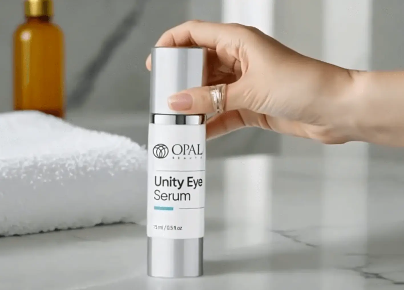 holding unity eye serum by opus beauty